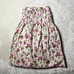 J Crew Delicate Floral Skirt Women's 14 Natural Cotton Mid Pleated Cottage Rose